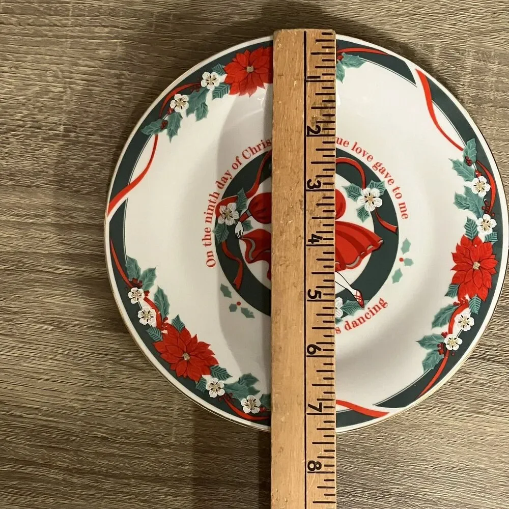 Tienshan Deck the Halls Salad Plate 12 Days of X-Mas Nine Ladies Dancing Replace